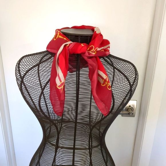 Red White and Gold Chain Print Square Scarf Wrap - Picture 3 of 5